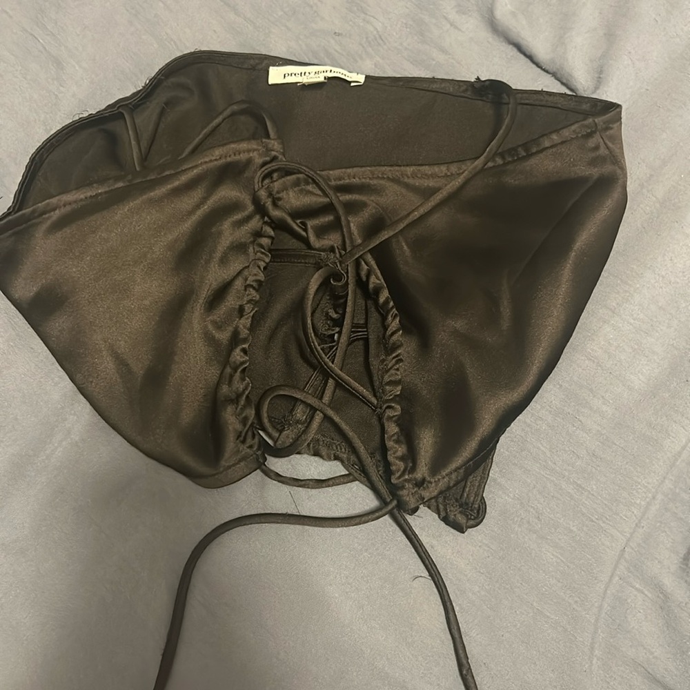 Black silk top that ties in the front